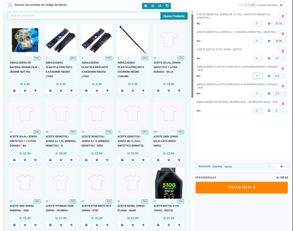 Punto de venta (POS) de Emito con catálogo de productos y carrito de venta